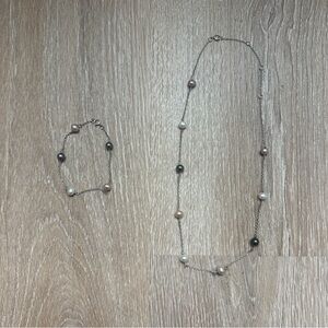 White, Pink and Black Pearl Bracelet and Necklace Set